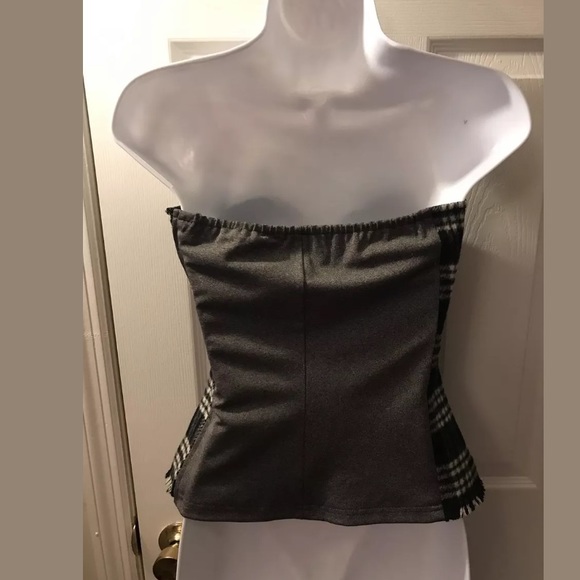 GAY GIANO Plaid Strapless Top Tartan Wool Shirt Bow Corset Fringe Vende Moda - Picture 5 of 8